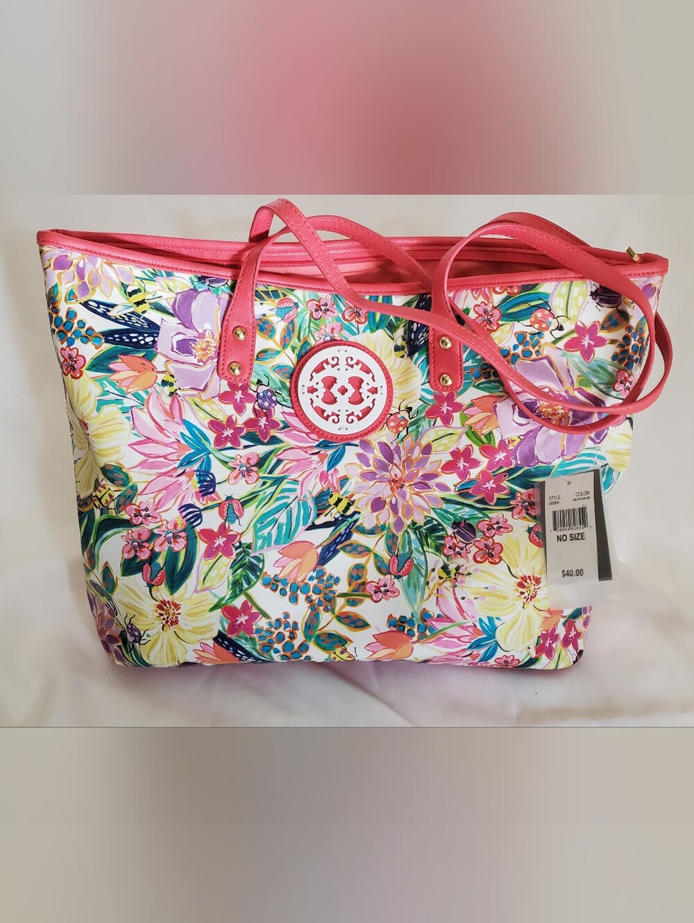 Chateau Floral Pink Tote Bag with Logo Accent
